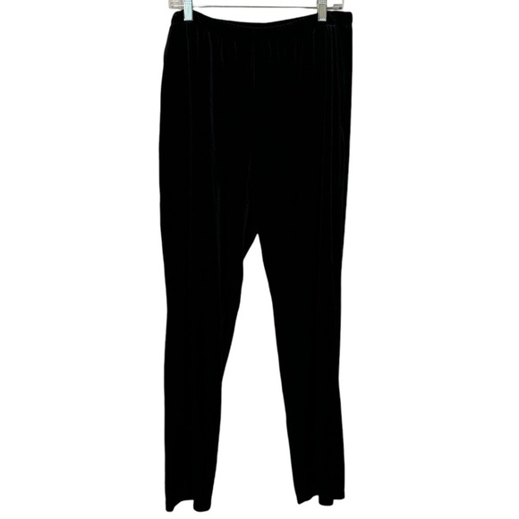 Lands' End Black Elastic Waistband Straight Leg Pull On Velvet Pants Womens M - Picture 1 of 10